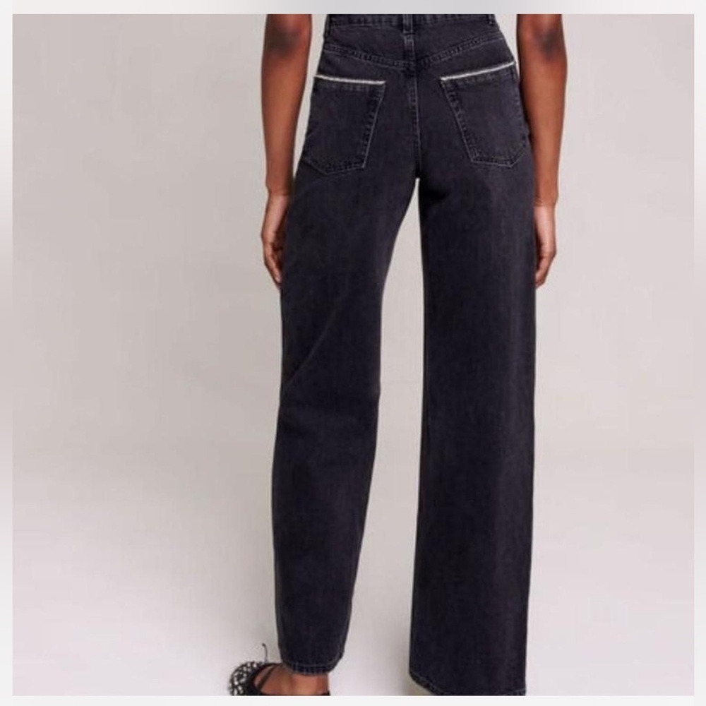 Maje Rhinestone Embellished Wide Leg Jeans in Black
